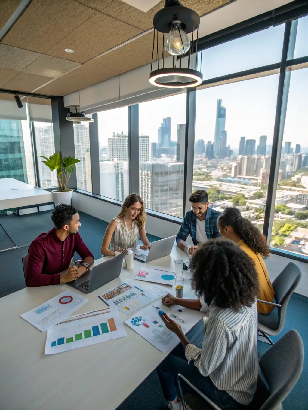 A professional image of a modern office environment with people collaborating on IVR system designs, showcasing Ultimate IT's expertise in IVR Development.